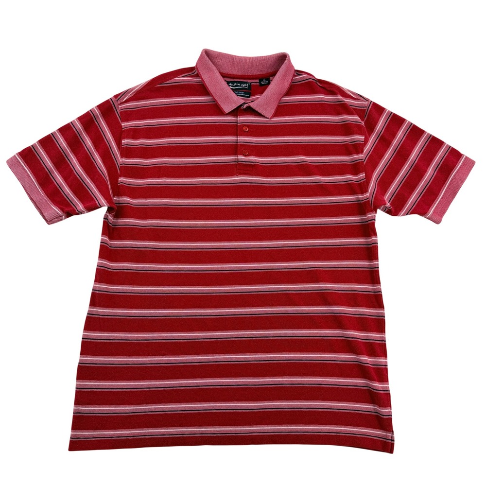 Austin Golf Mens XXL Red Striped Cool Skin Moisture Wicking Polo Shirt Short Slv